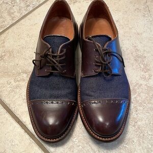 Vero Cuoio Brown Leather & Navy Fabric Cap-Toe Derby Shoes